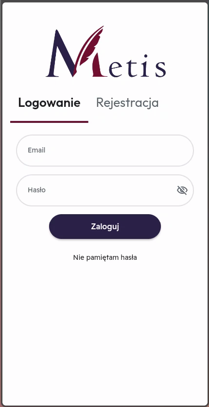 Ekran logowania w aplikacji Metis